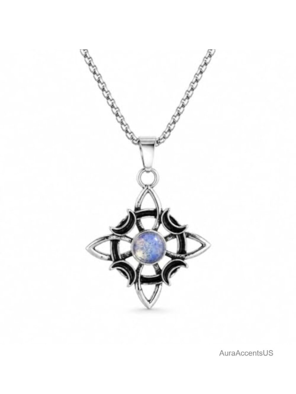 Witches Knot Pendant Necklace Gothic Crescent Moon Silver Tone